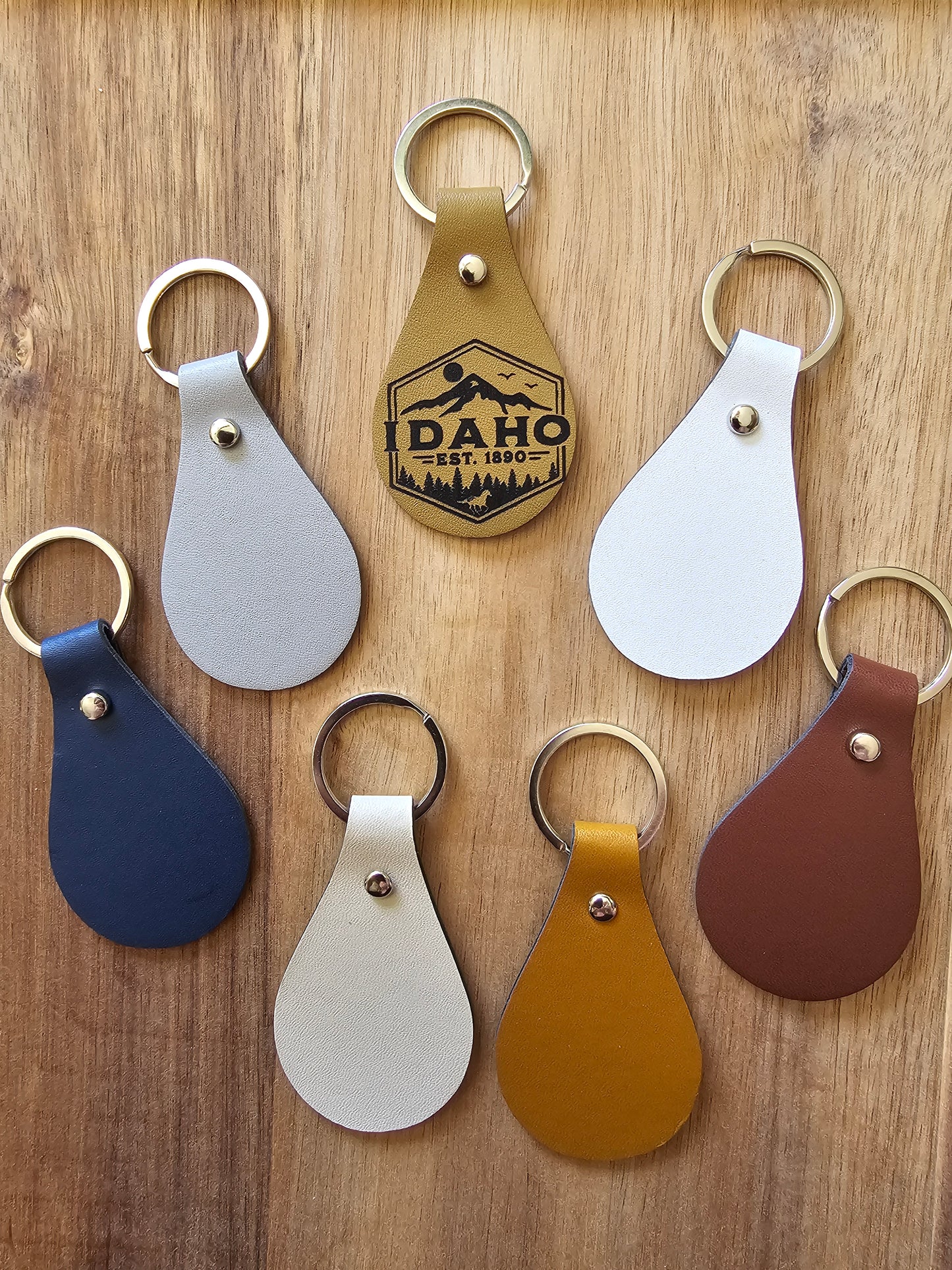 Leather Tear Drop Keychain with Laser Engraved Image