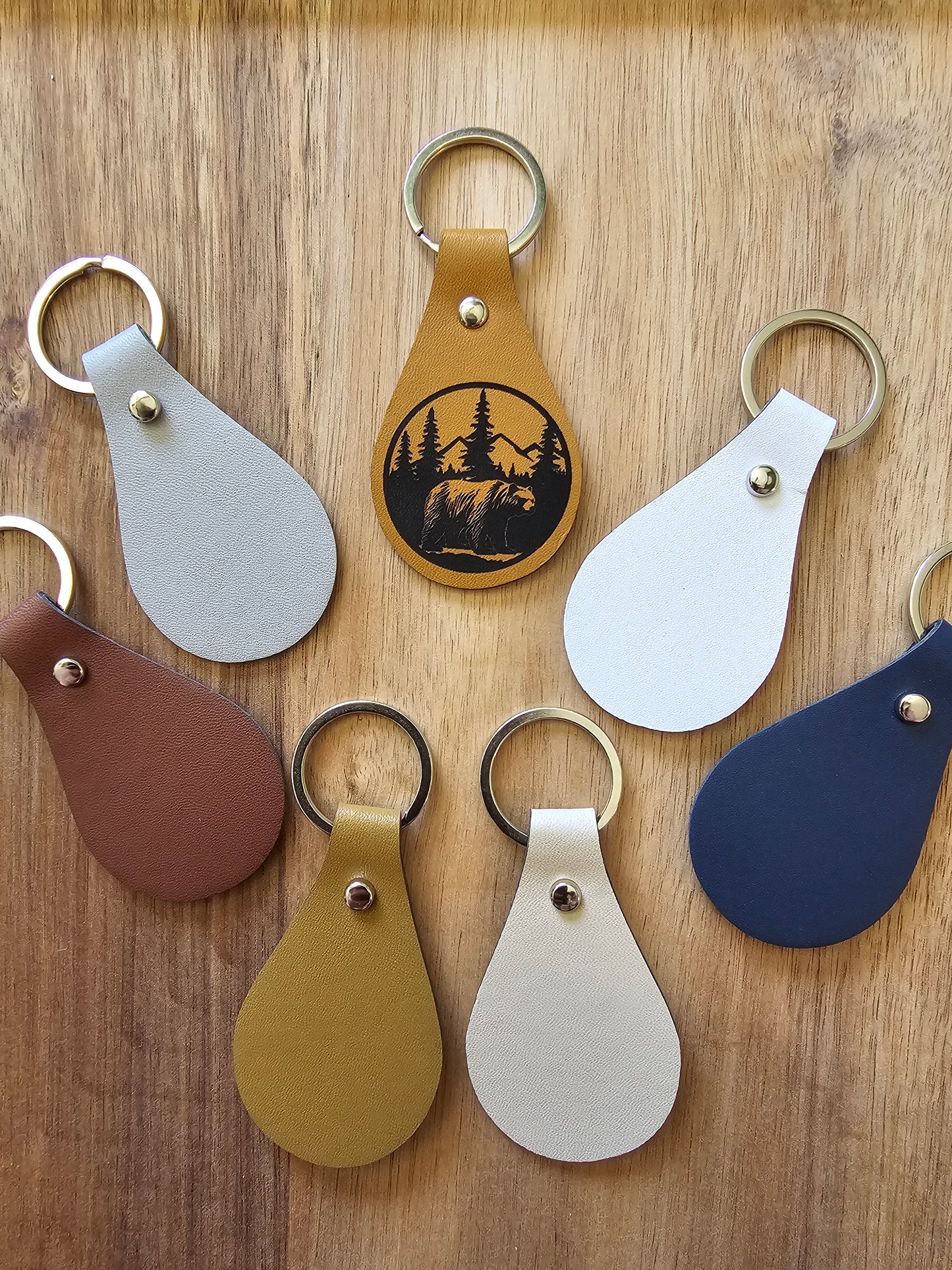 Leather Tear Drop Keychain with Laser Engraved Image
