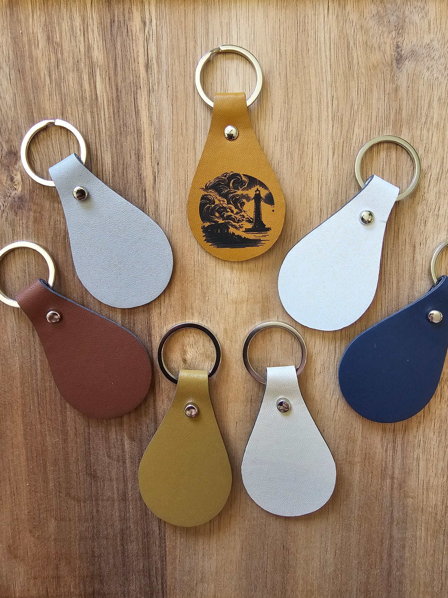 Leather Tear Drop Keychain with Laser Engraved Image