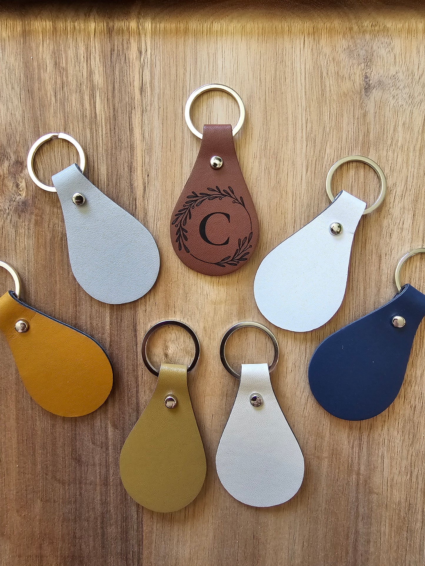 Leather Tear Drop Keychain with Laser Engraved Image