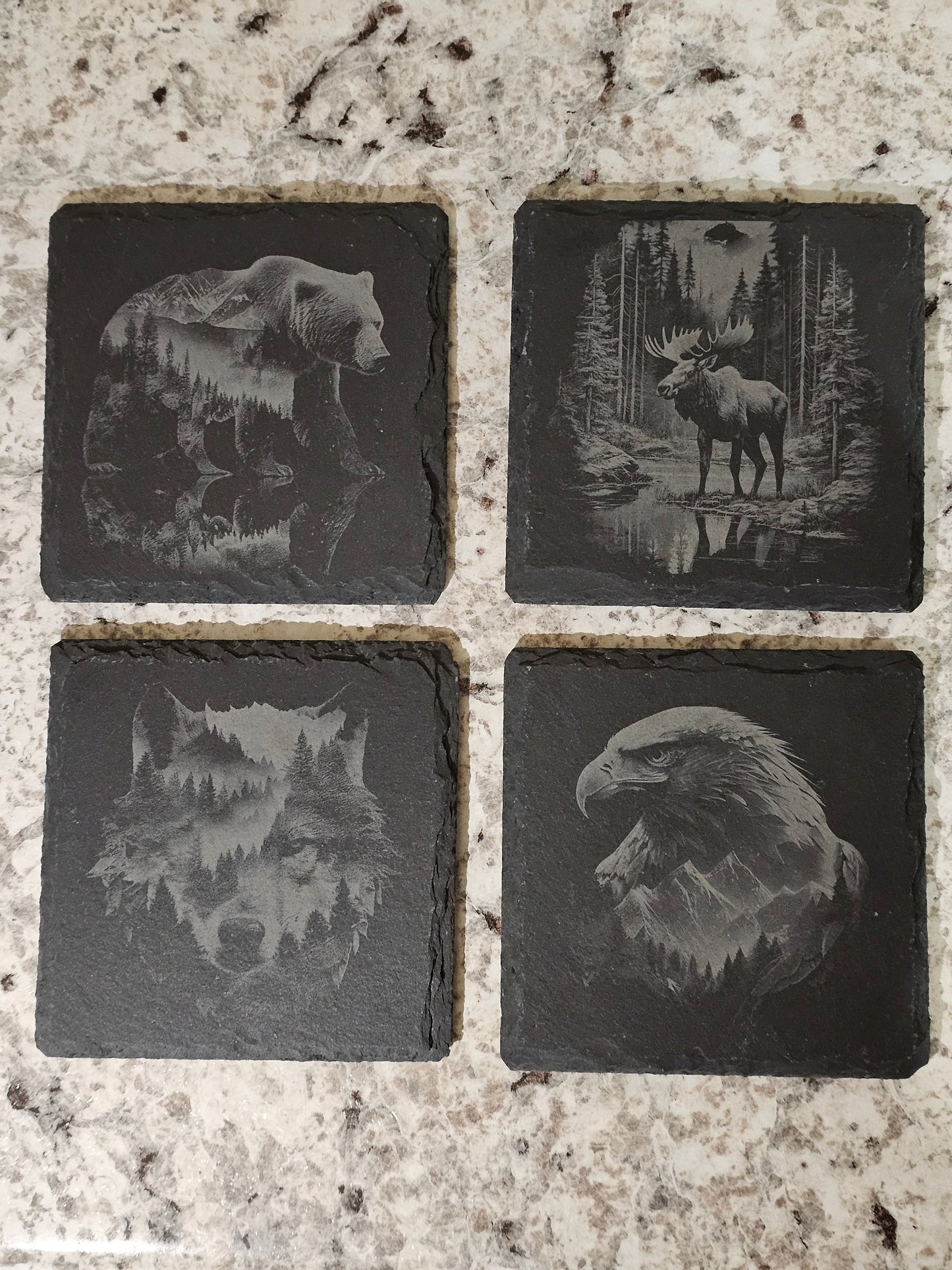 Set of 4 Slate Coasters with Your Choice of Engraved Images