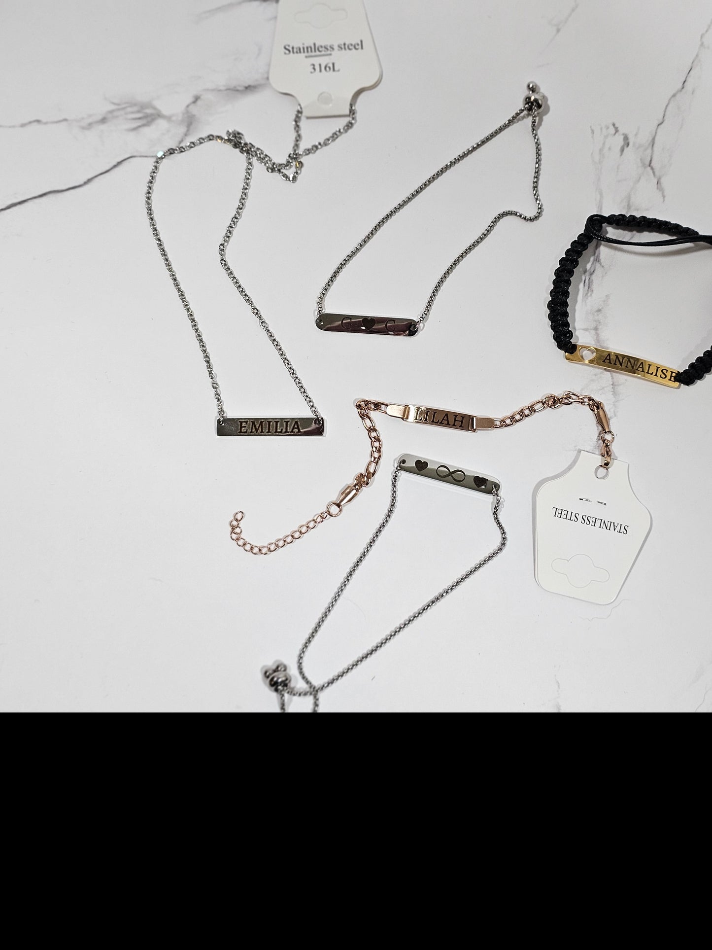 Adjustable Bracelets with Engravable Stainless Steel Tags