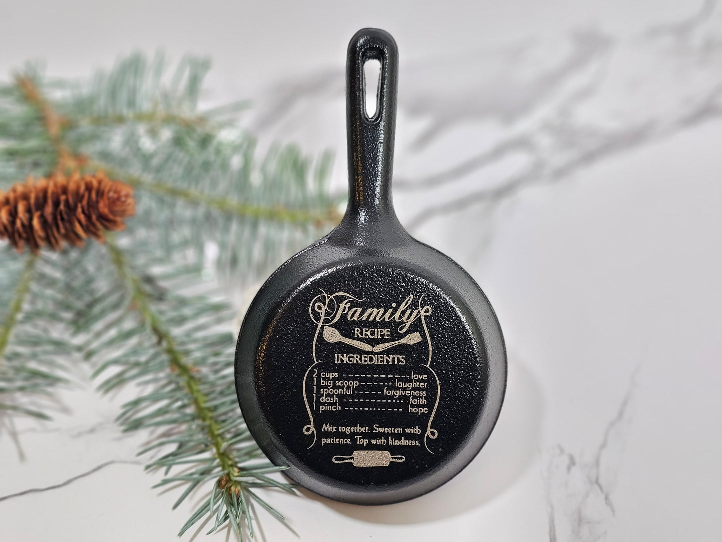 3.5" Engraved Cast Iron Skillet Home Wall Decor - Family Recipe