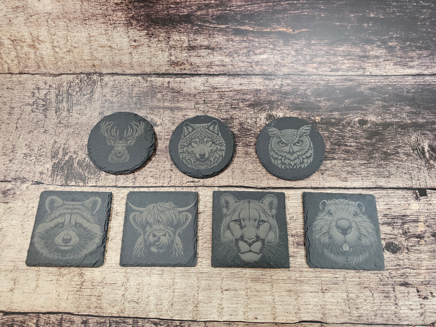 Set of 4 Slate Coasters with Your Choice of Engraved Images