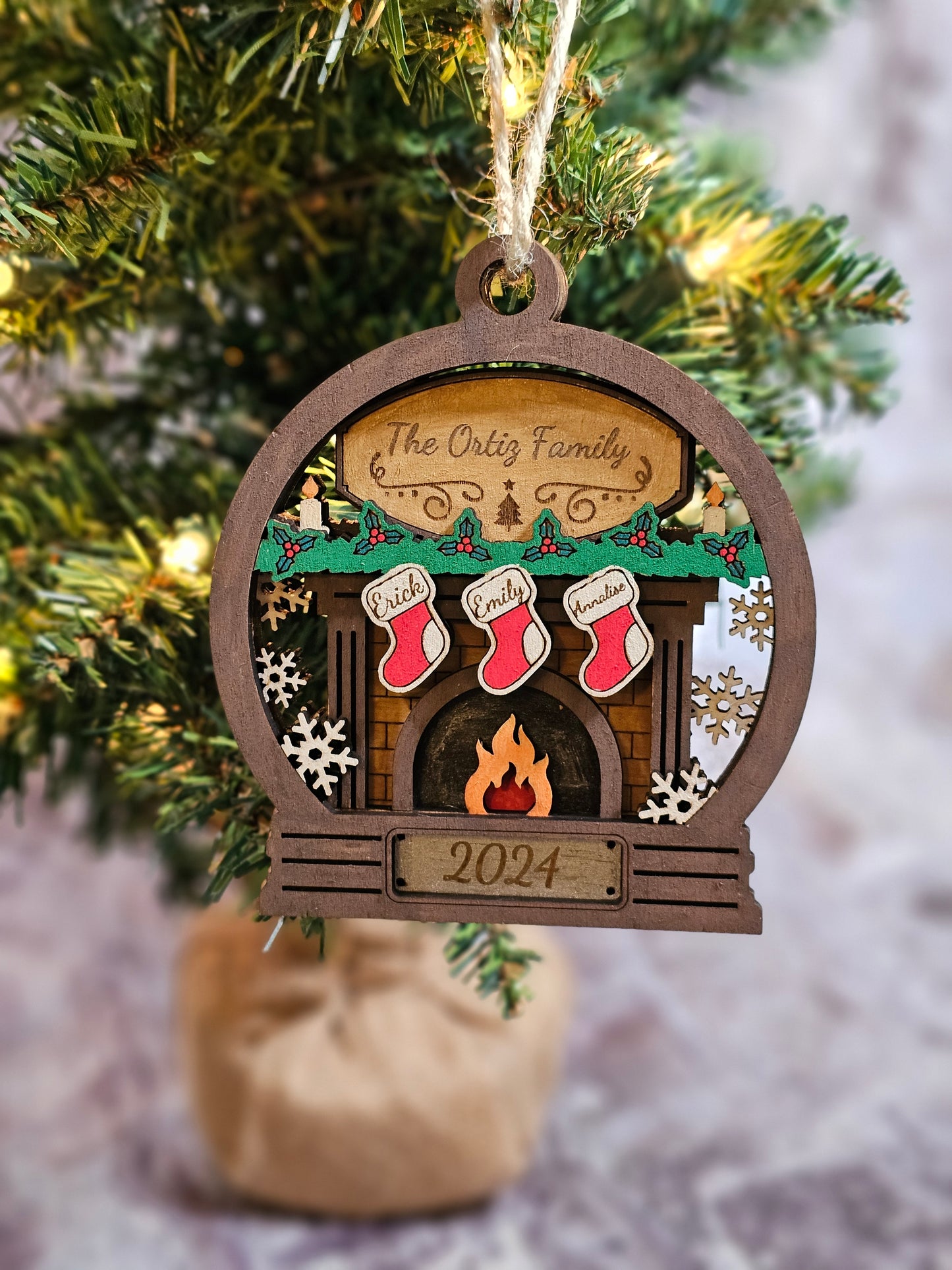 Personalized Fireplace Keepsake Family Ornament