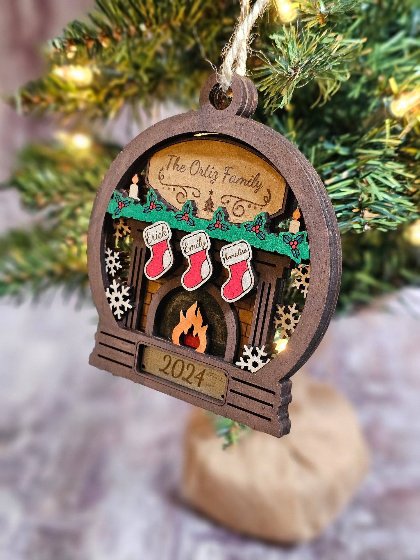 Personalized Fireplace Keepsake Family Ornament