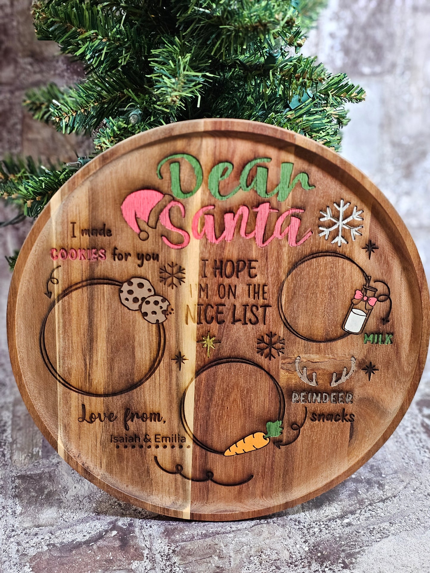 Round Christmas Serving Board - Milk and Cookies for Santa