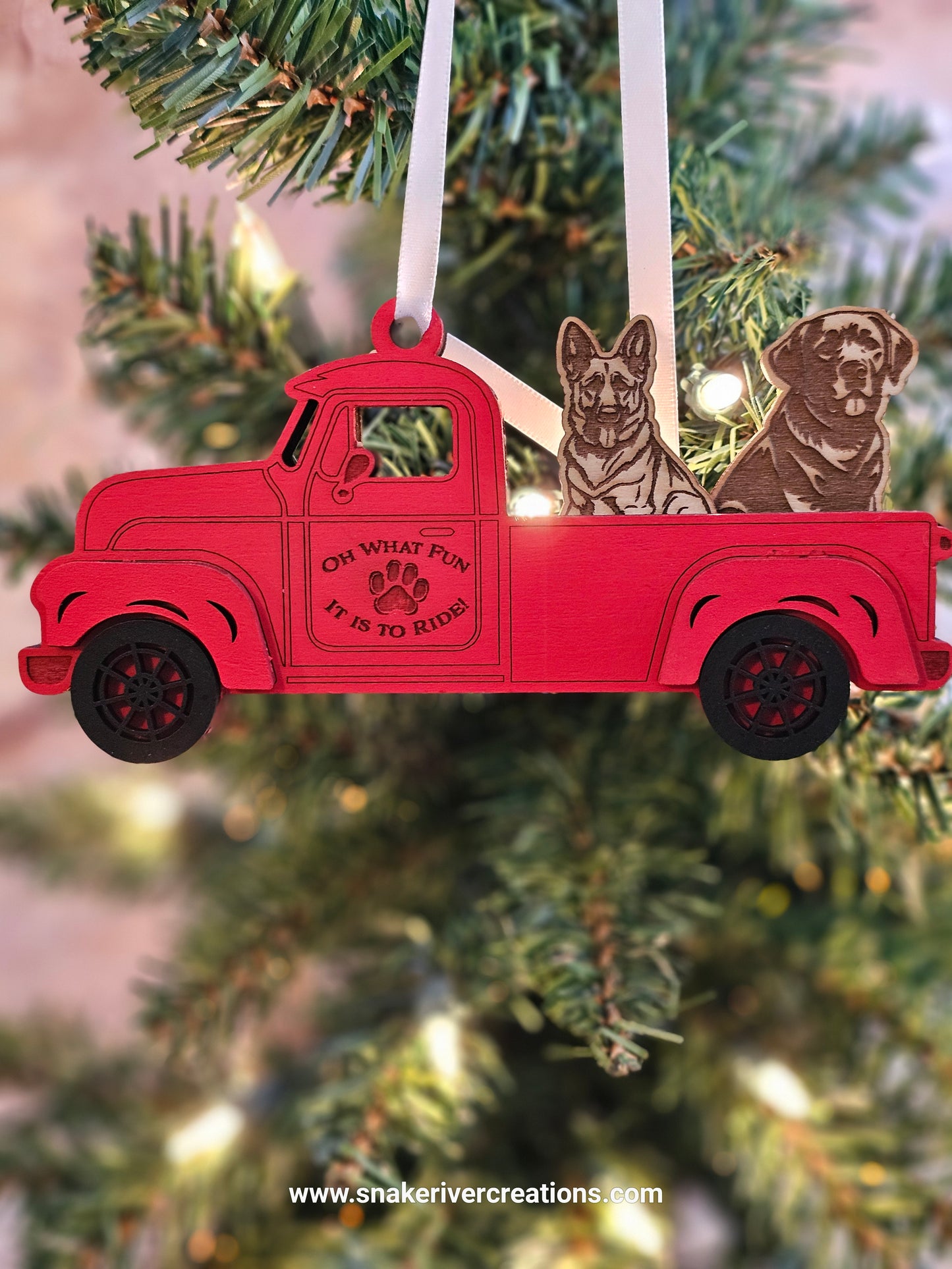 Old Trucks with Dogs in the Back Ornament - Up to 3 dogs in a truck