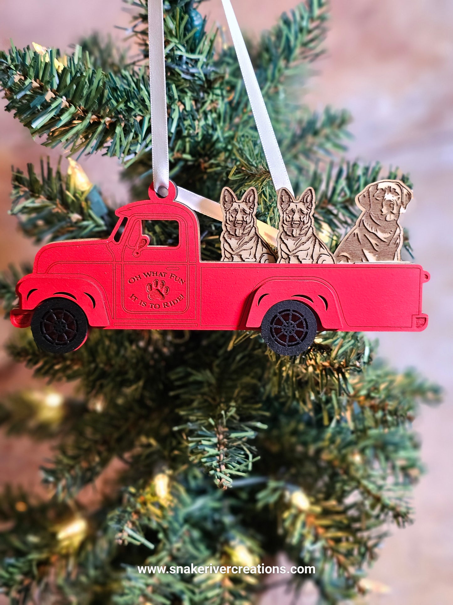 Old Trucks with Dogs in the Back Ornament - Up to 3 dogs in a truck