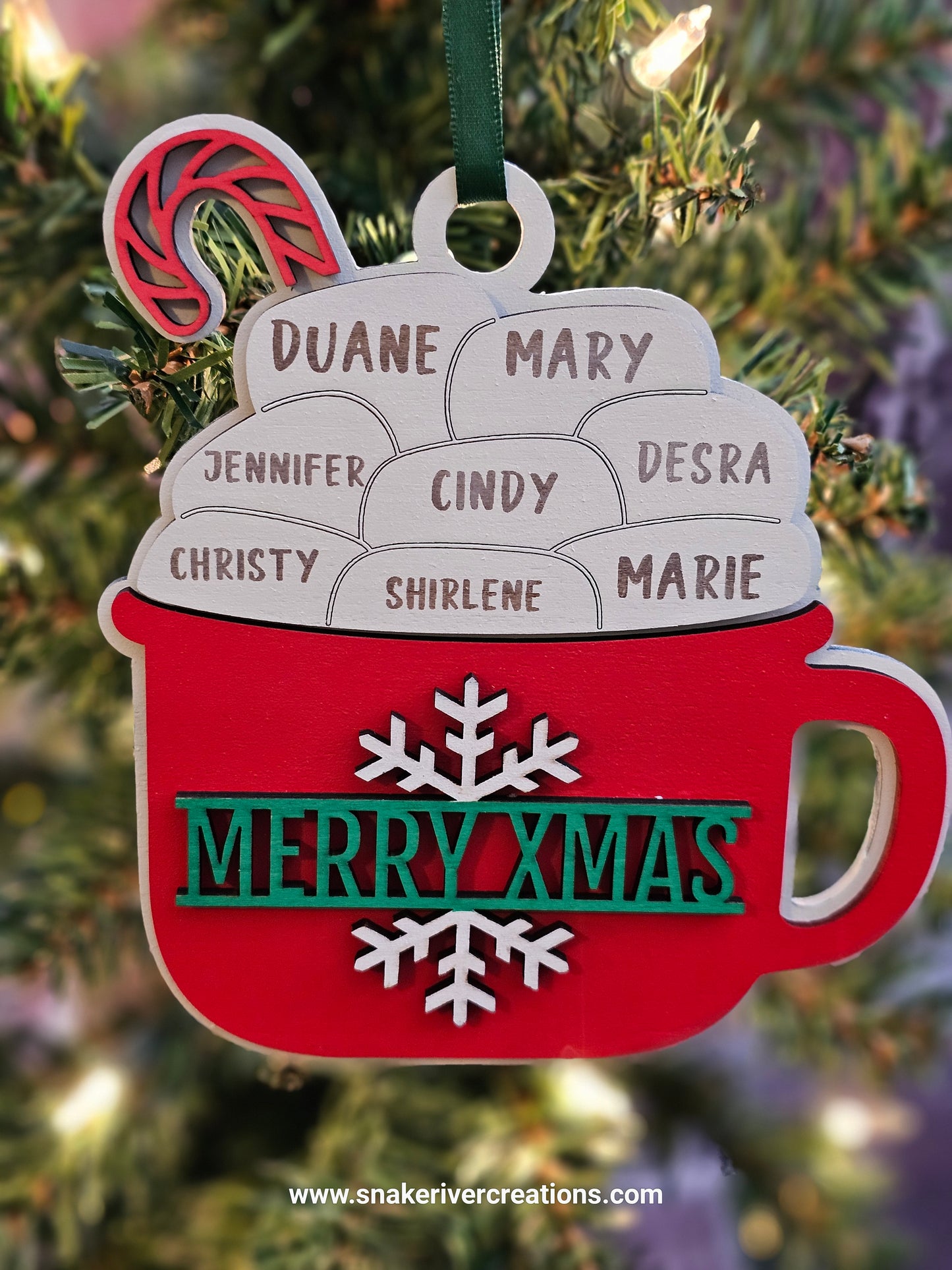Personalized Hot Cocoa Christmas Ornament Engravable from 2 to 11 Names