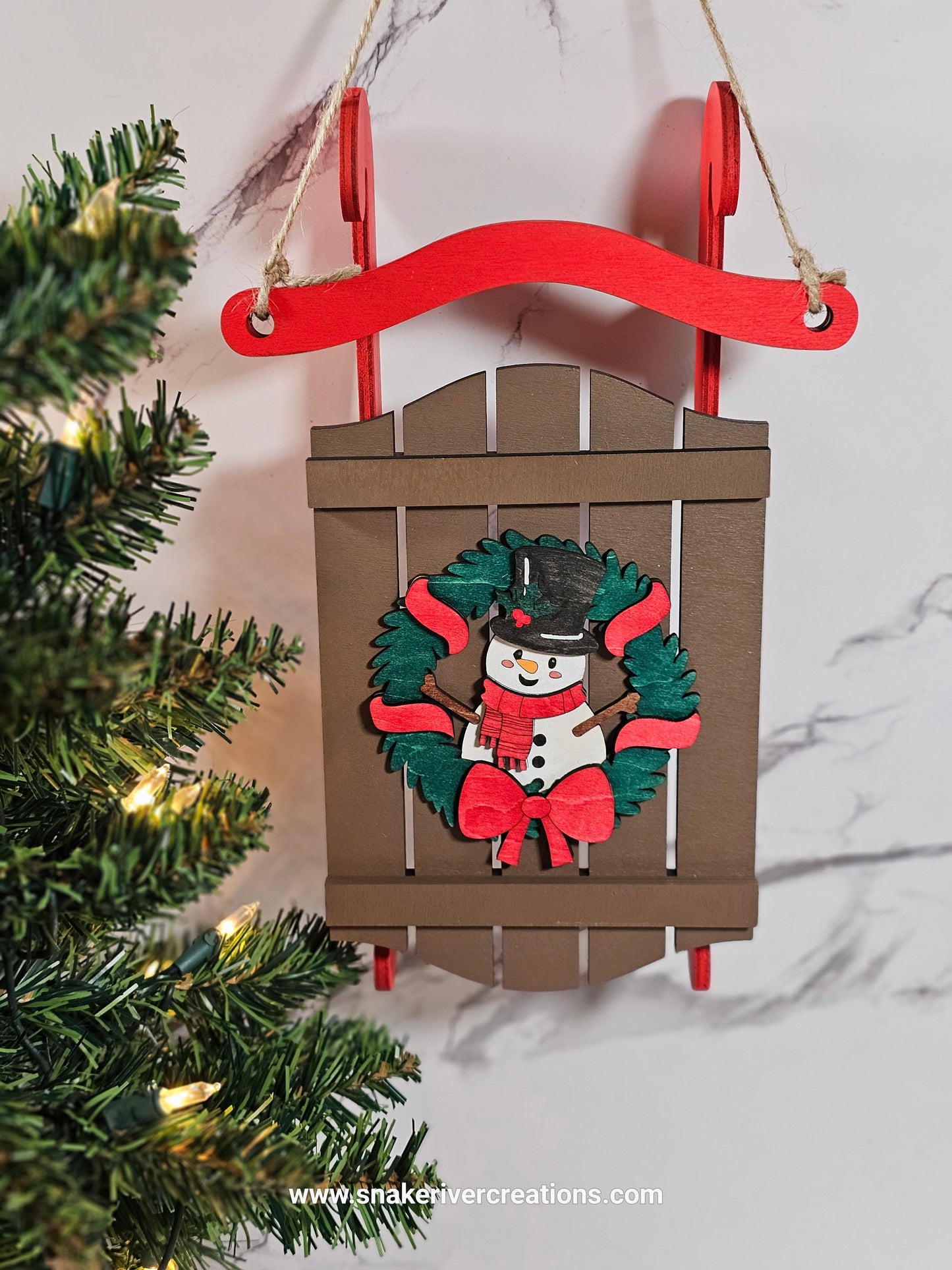 Christmas sled door or wall hangers - Snowman or Teddy Bear