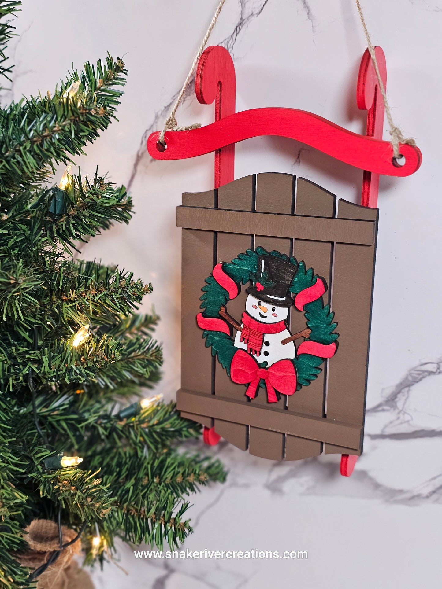 Christmas sled door or wall hangers - Snowman or Teddy Bear