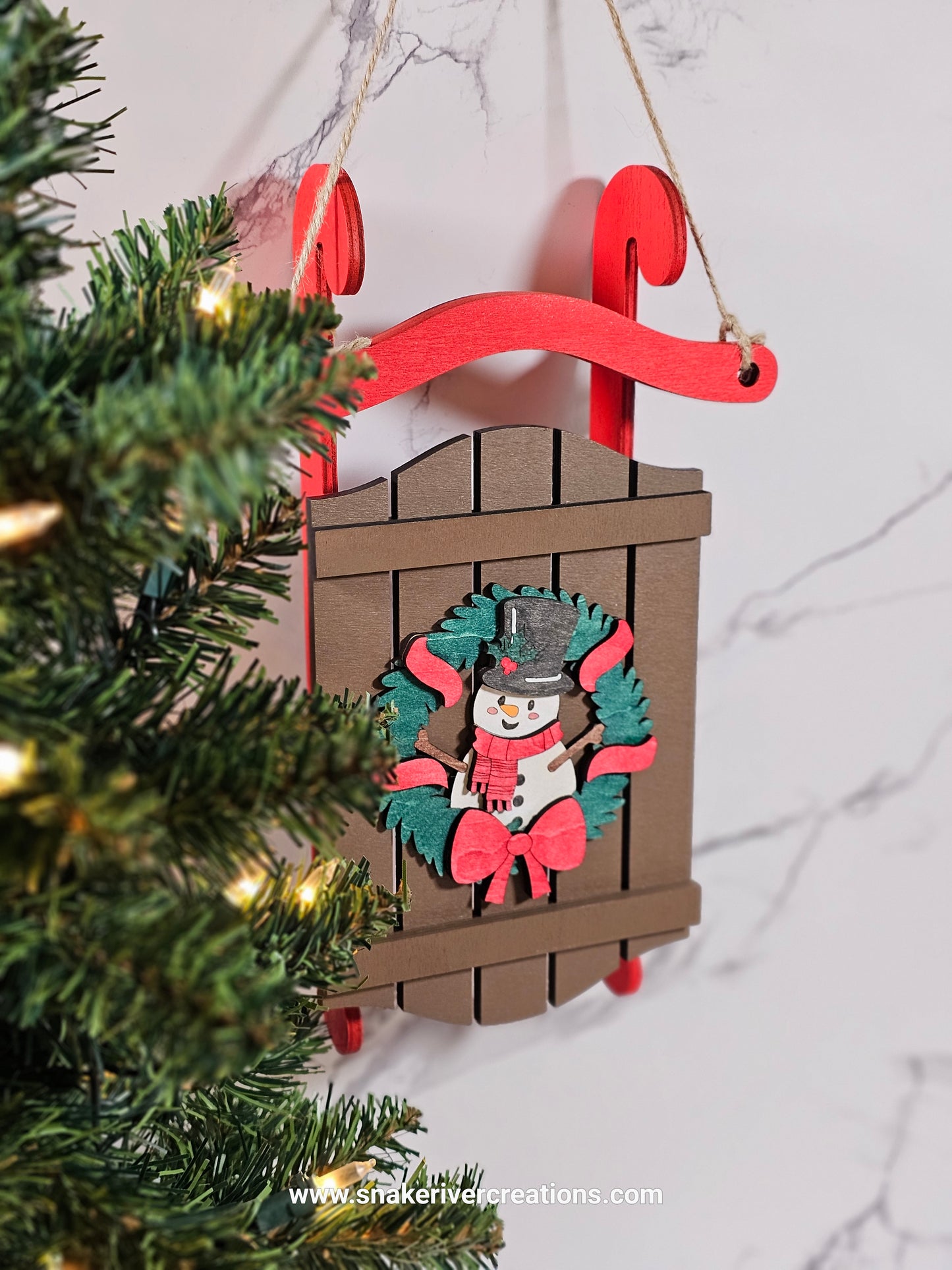 Christmas sled door or wall hangers - Snowman or Teddy Bear