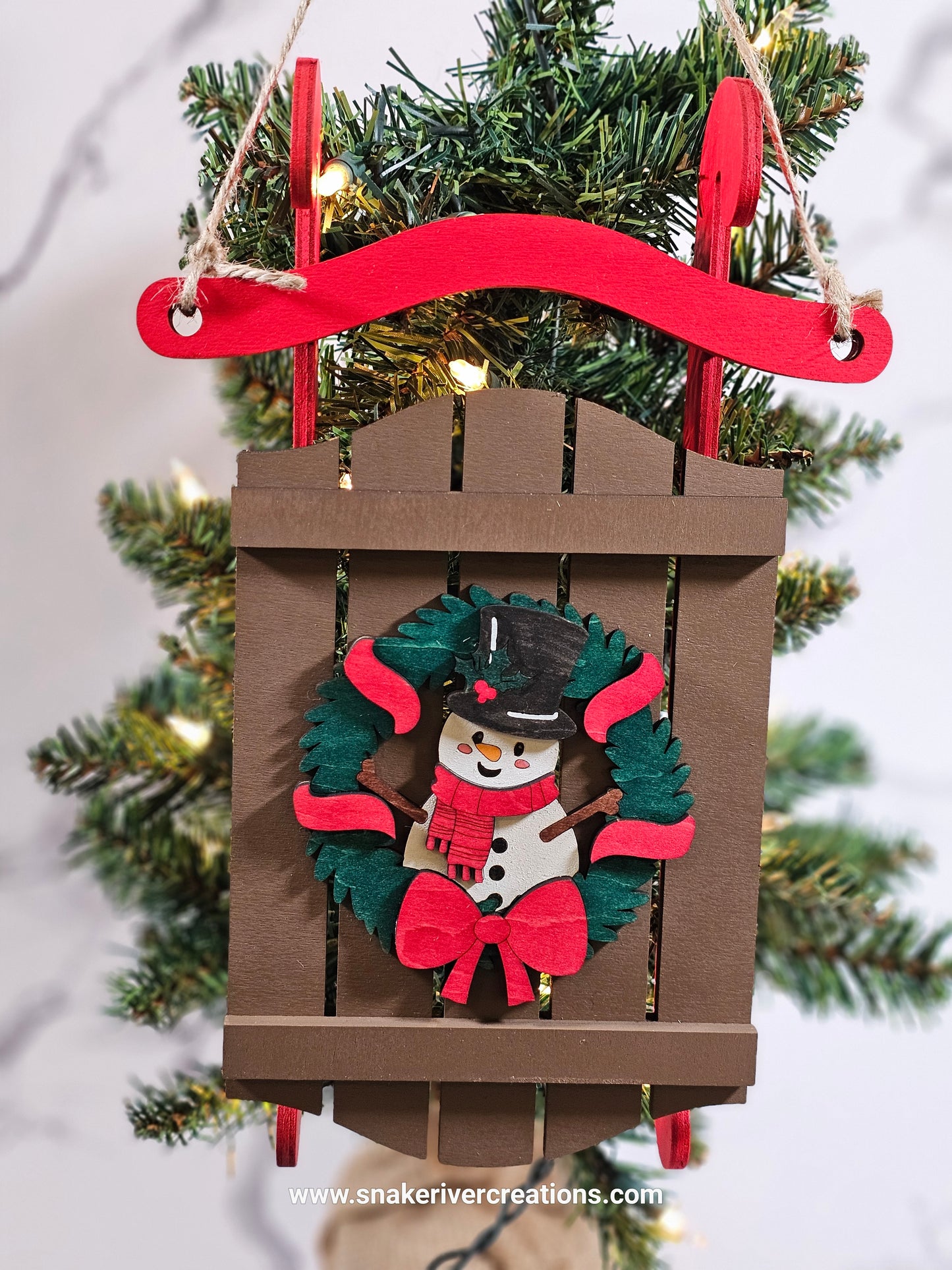 Christmas sled door or wall hangers - Snowman or Teddy Bear