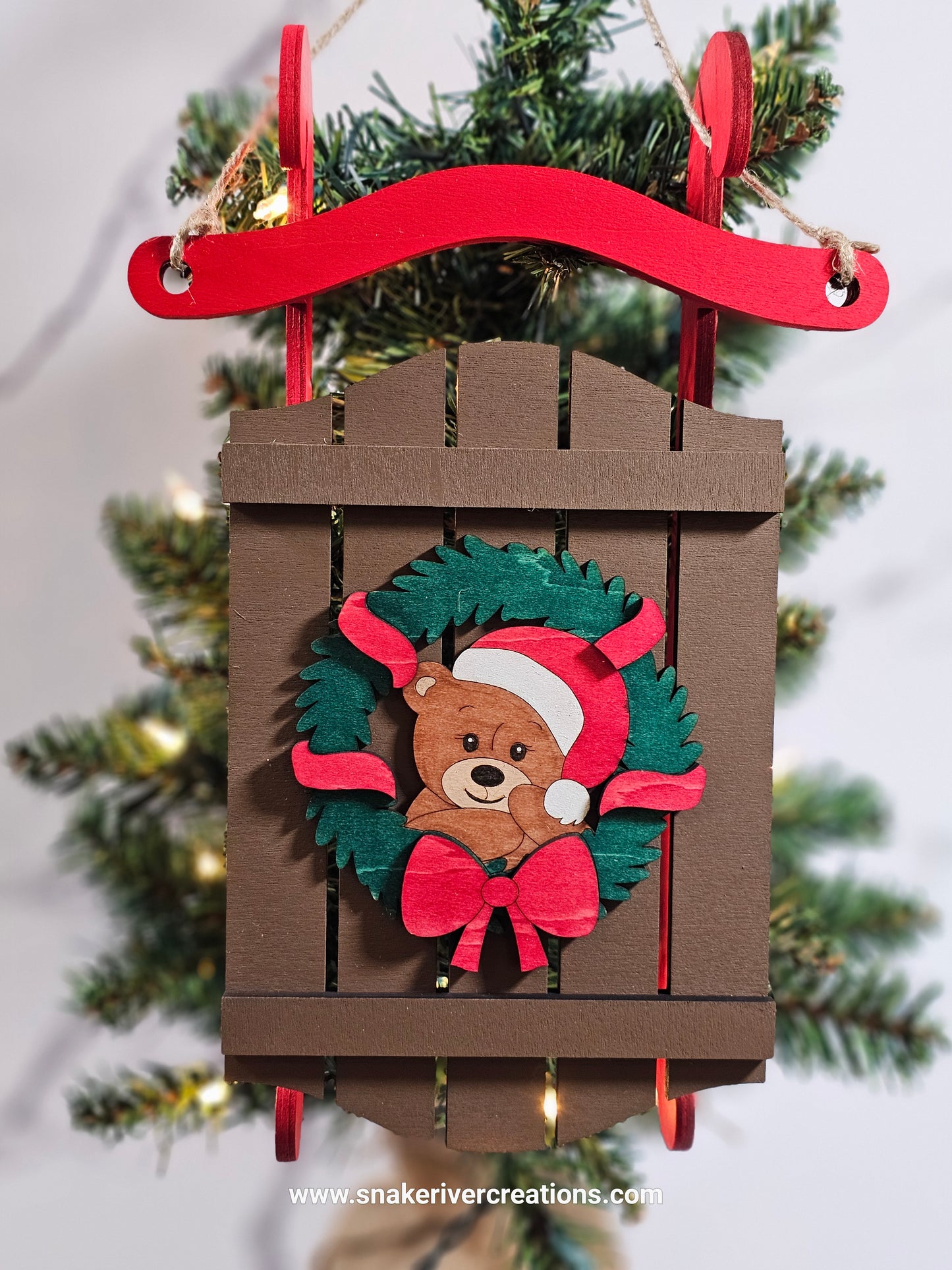 Christmas sled door or wall hangers - Snowman or Teddy Bear