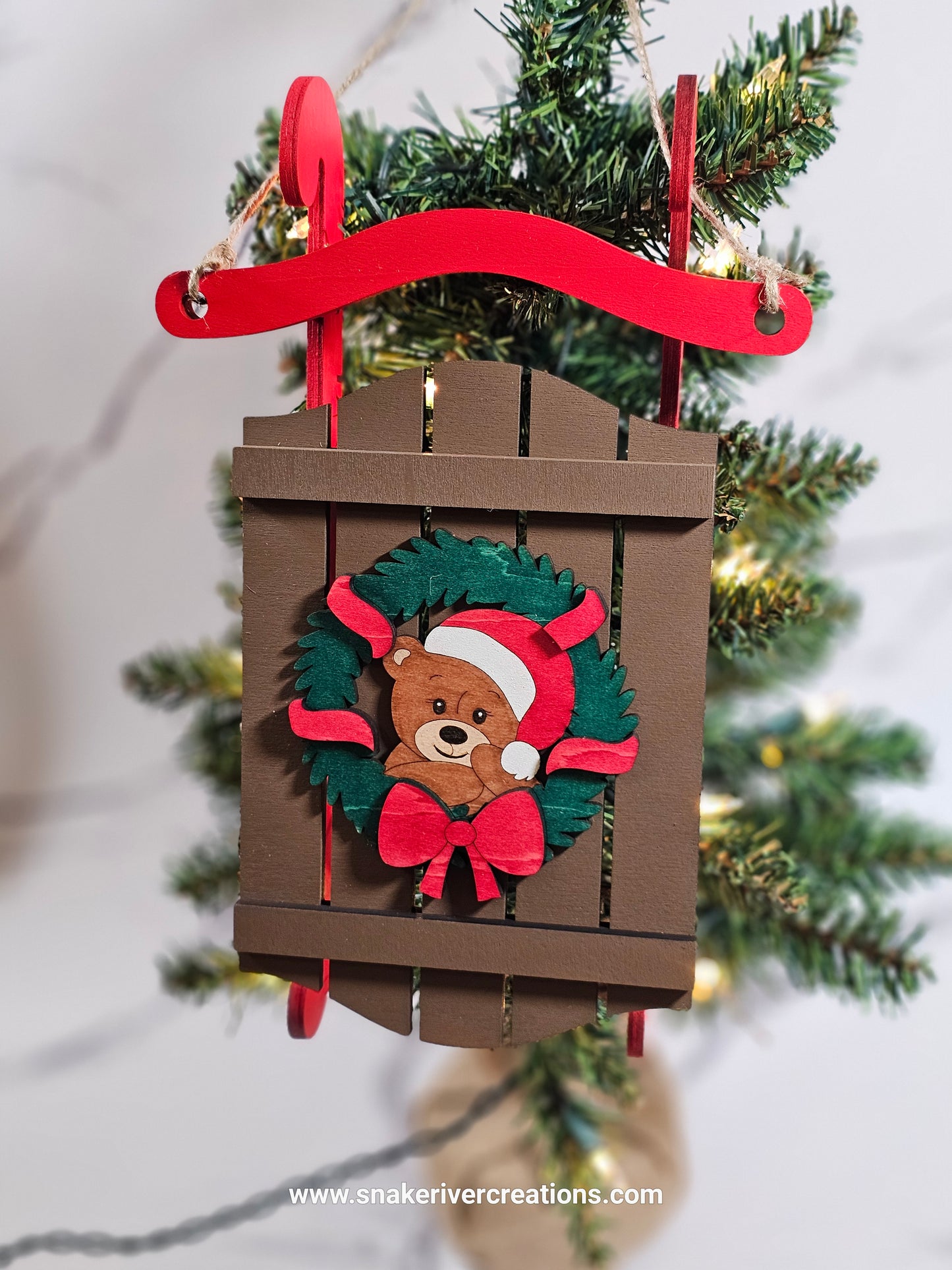 Christmas sled door or wall hangers - Snowman or Teddy Bear