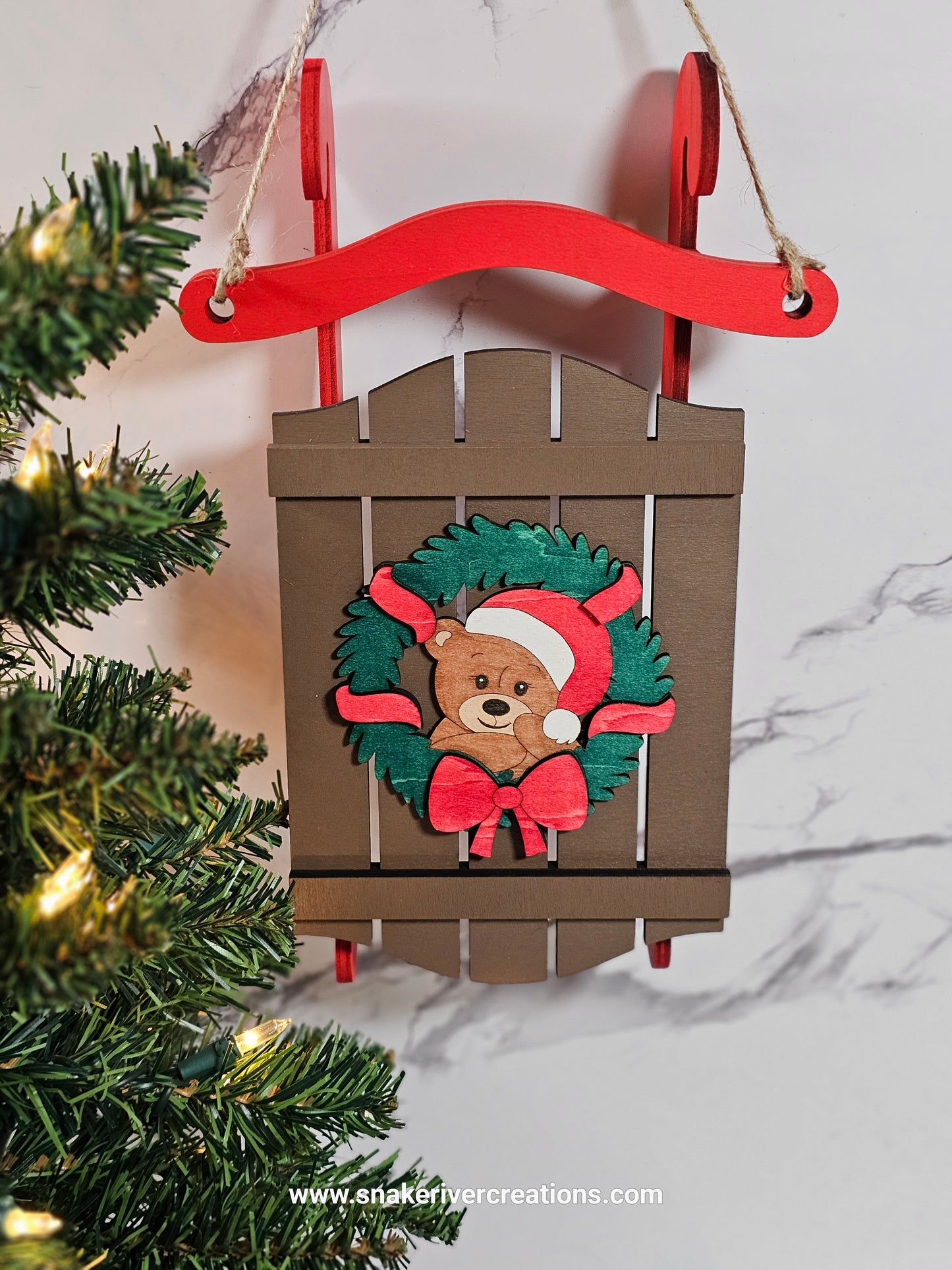 Christmas sled door or wall hangers - Snowman or Teddy Bear