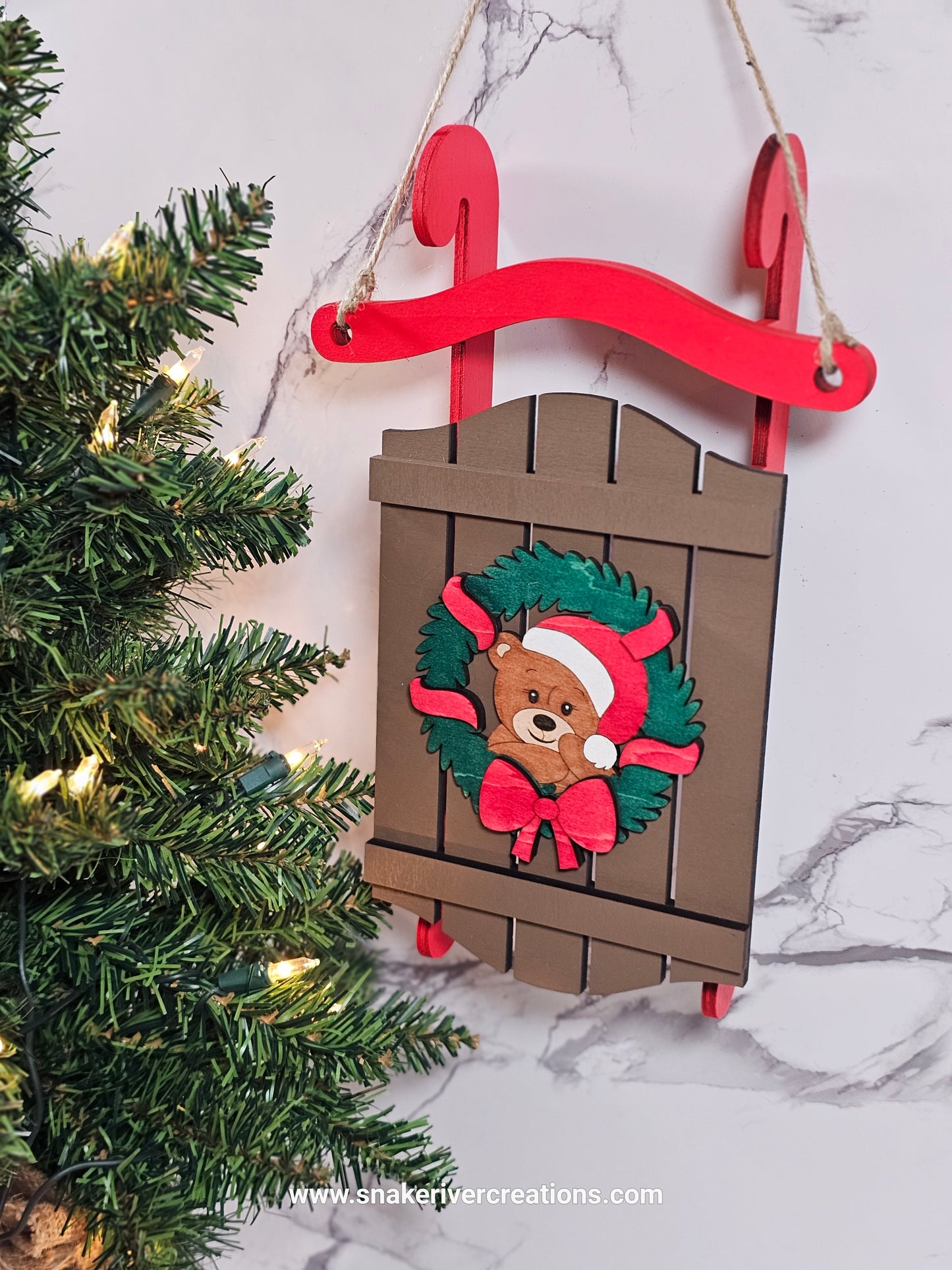 Christmas sled door or wall hangers - Snowman or Teddy Bear