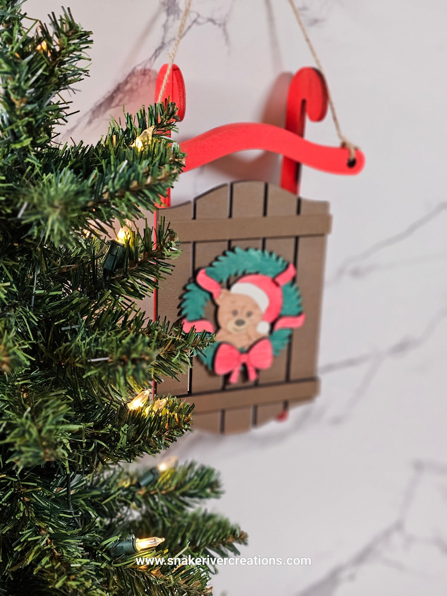 Christmas sled door or wall hangers - Snowman or Teddy Bear
