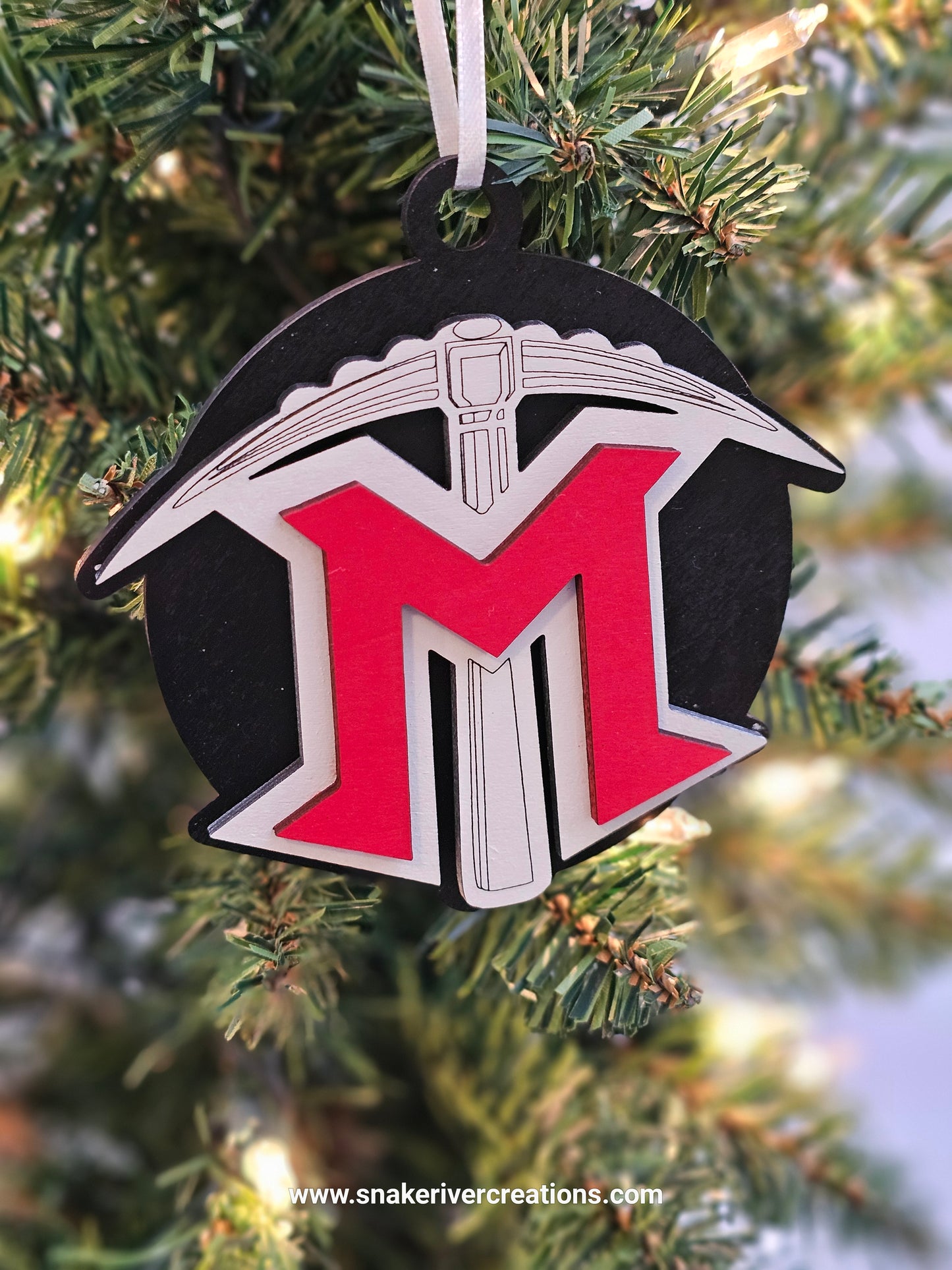 Mackay Miners Christmas Ornament - Mackay Idaho Schools - Hand Painted Laser Cut