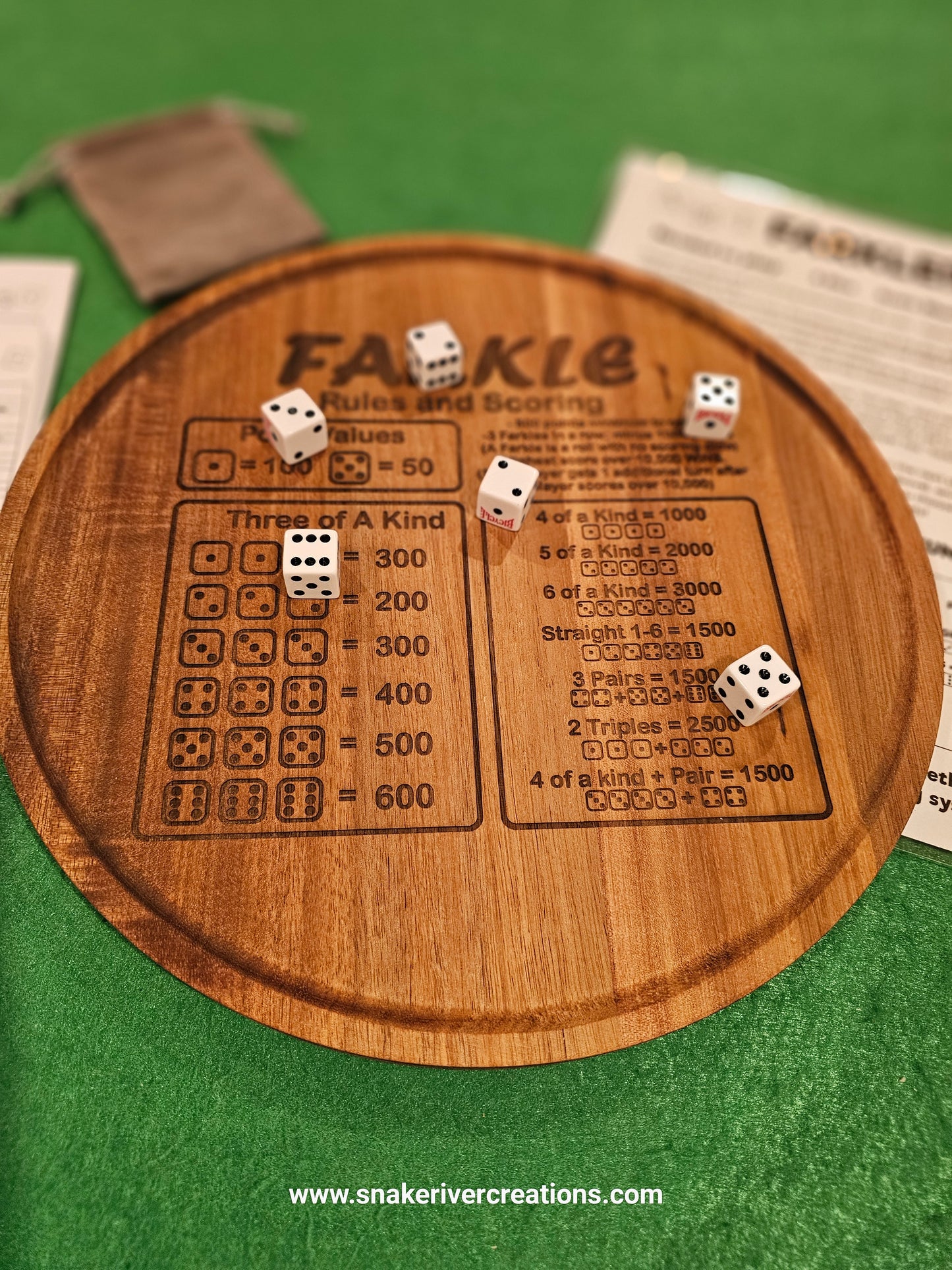 12" Farkle Game Board -Choice of Round or Square- Includes Dice, Score Cards and Laminated Instructions