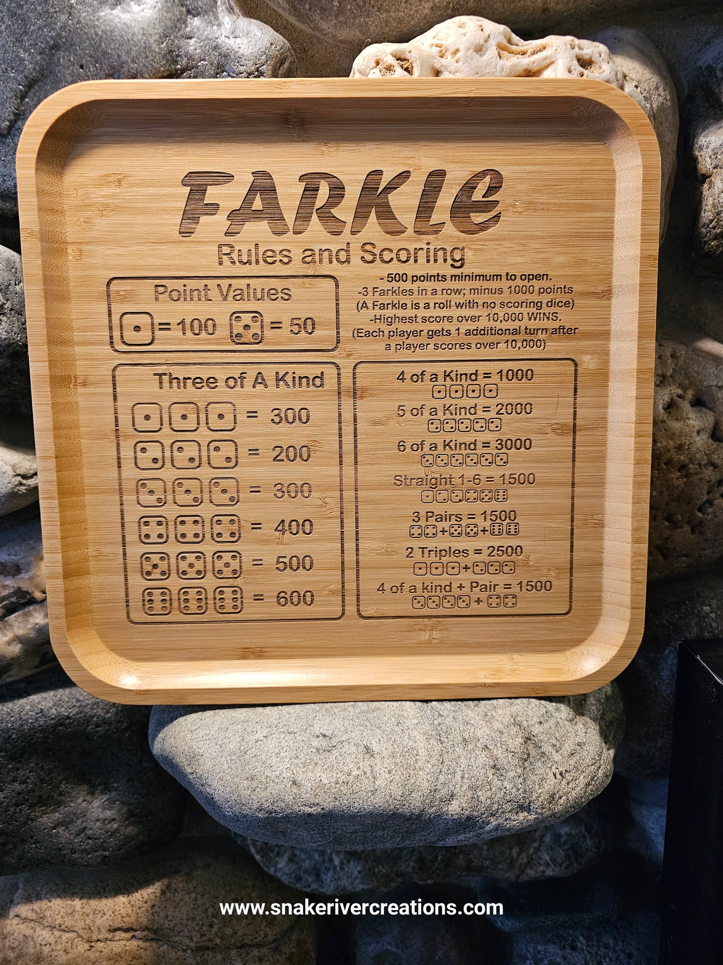 12" Farkle Game Board -Choice of Round or Square- Includes Dice, Score Cards and Laminated Instructions