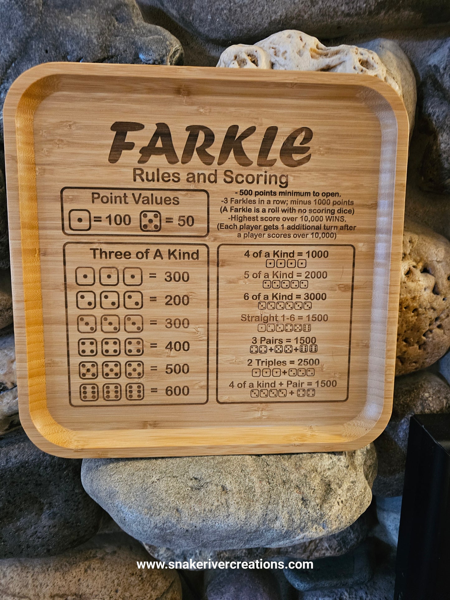 12" Farkle Game Board -Choice of Round or Square- Includes Dice, Score Cards and Laminated Instructions