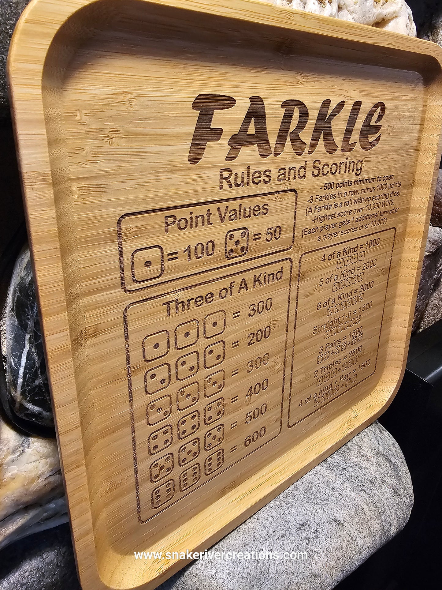 12" Farkle Game Board -Choice of Round or Square- Includes Dice, Score Cards and Laminated Instructions