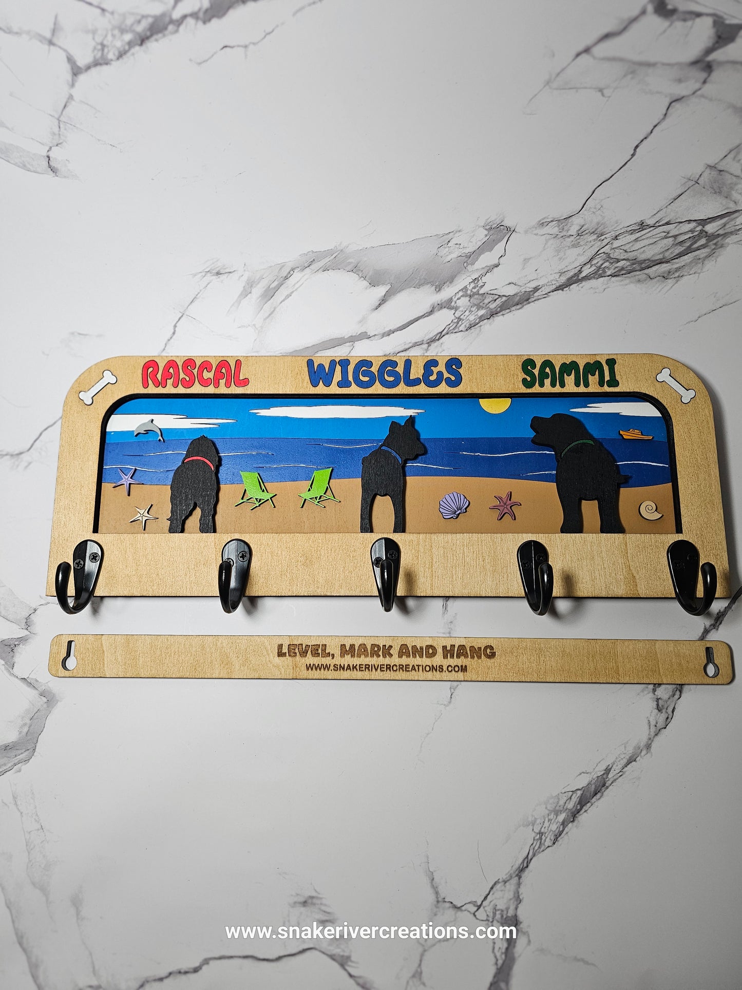 1 to 3 Dog Leash Holder - Multiple Backgrounds and Dogs to Choose