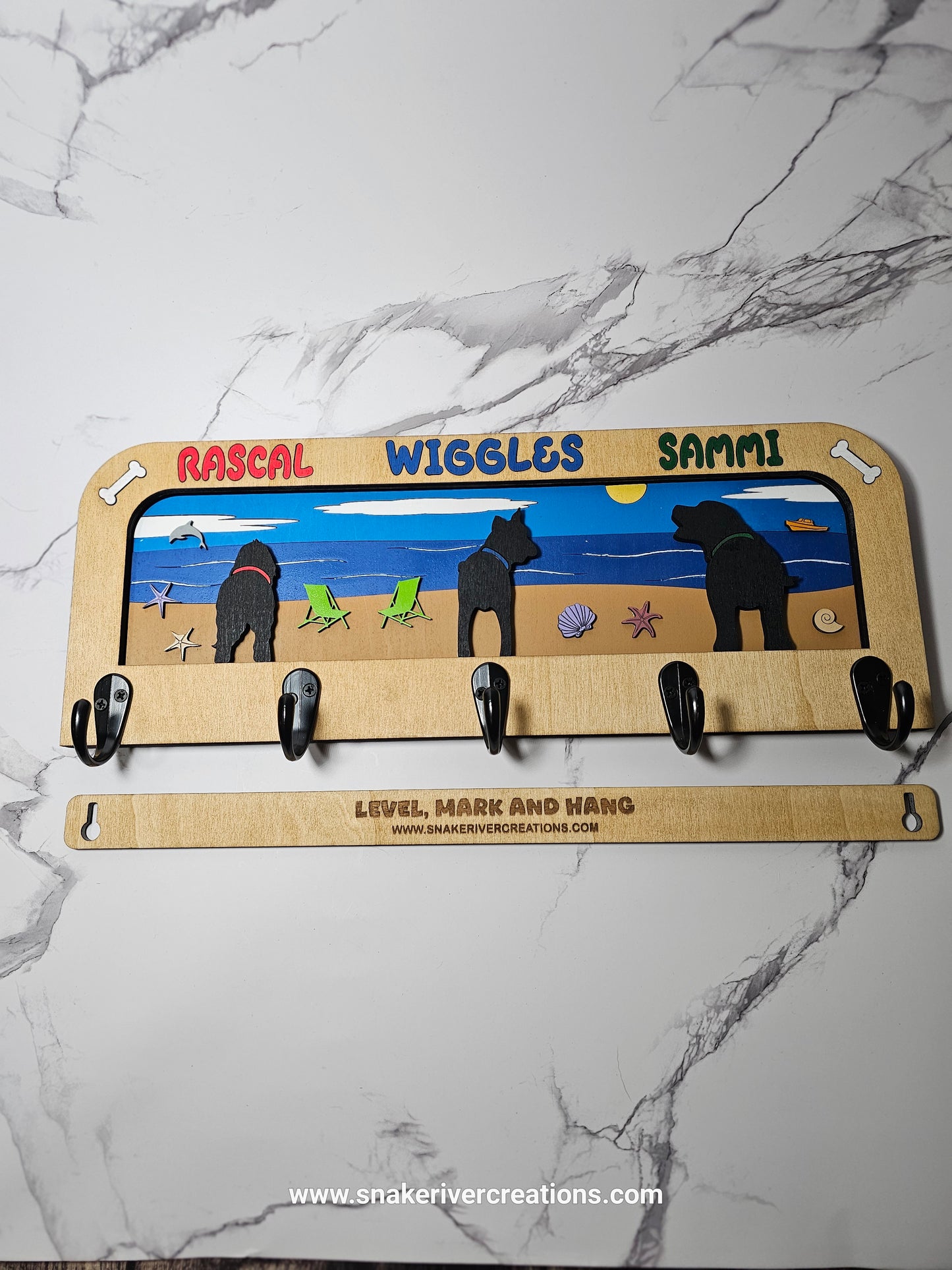 1 to 3 Dog Leash Holder - Multiple Backgrounds and Dogs to Choose