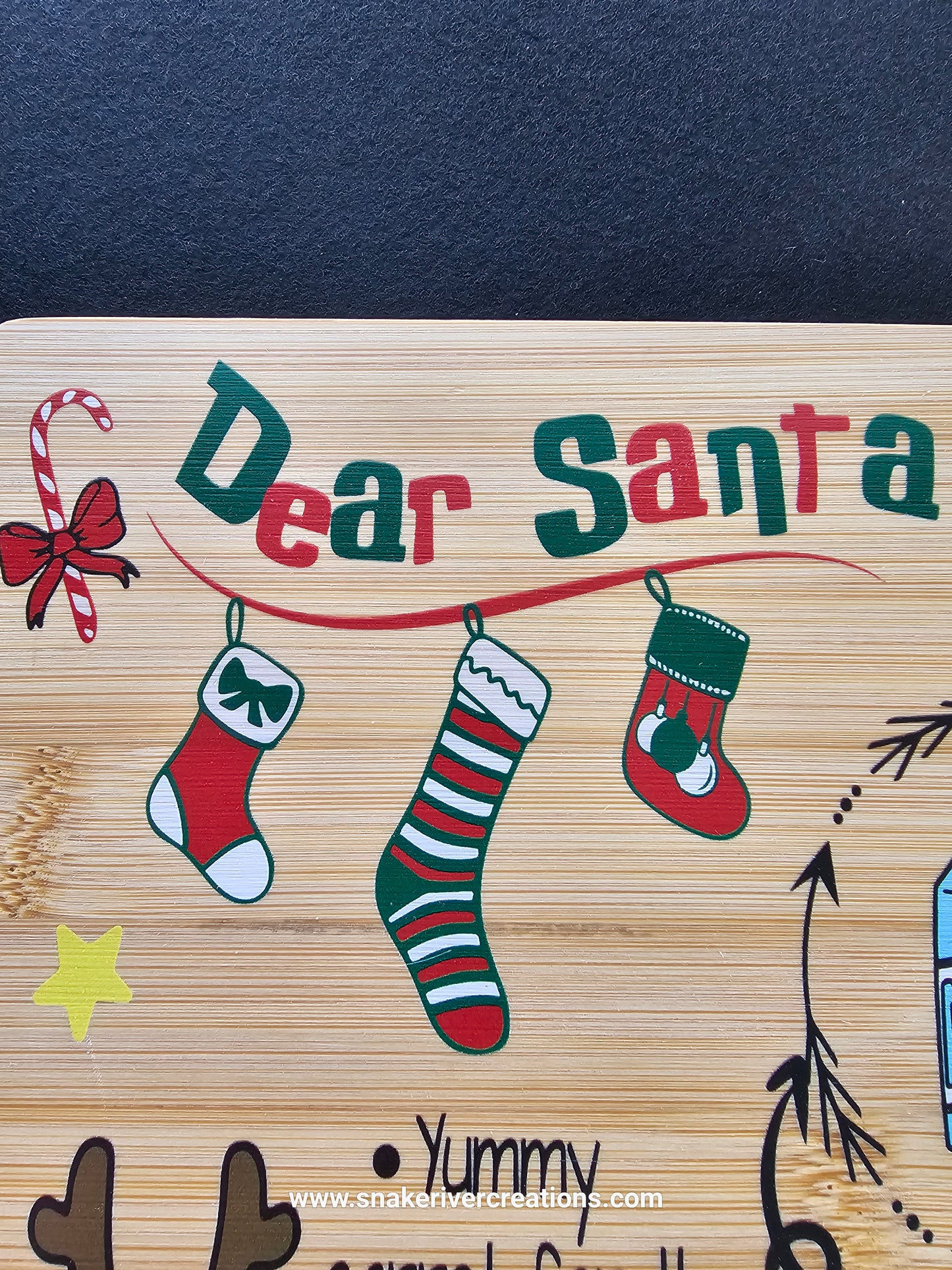 Dear Santa Cookie Serving Board – UV Printed Bamboo Board | Personalized Christmas Cookie Board | Santa & Reindeer Treat Tray