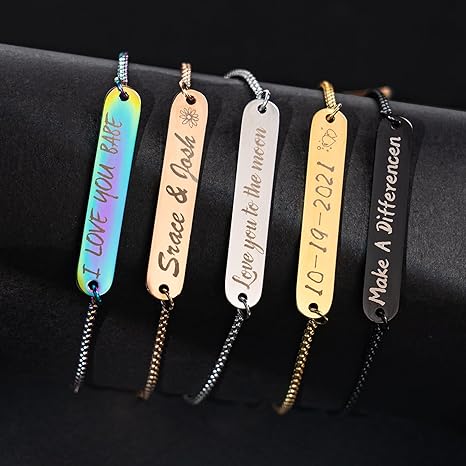 Adjustable Bracelets with Engravable Stainless Steel Tags