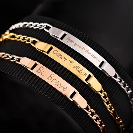 Adjustable Bracelets with Engravable Stainless Steel Tags