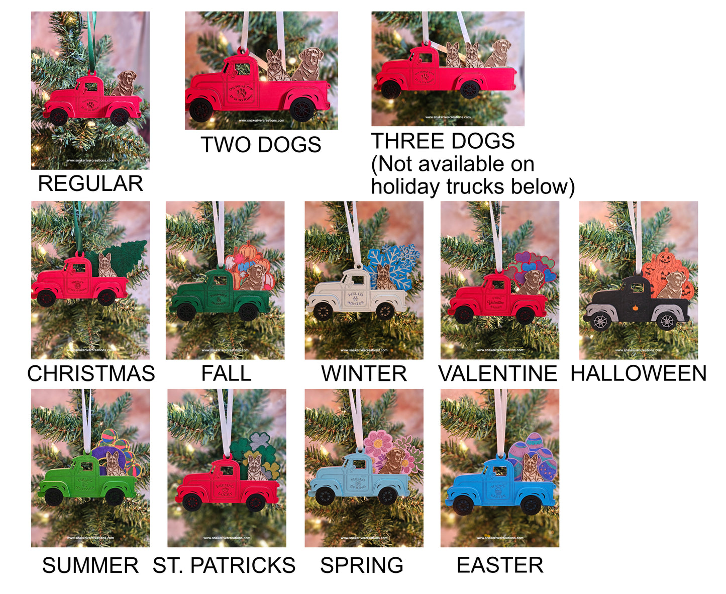 Old Trucks with Dogs in the Back Ornament - Up to 3 dogs in a truck
