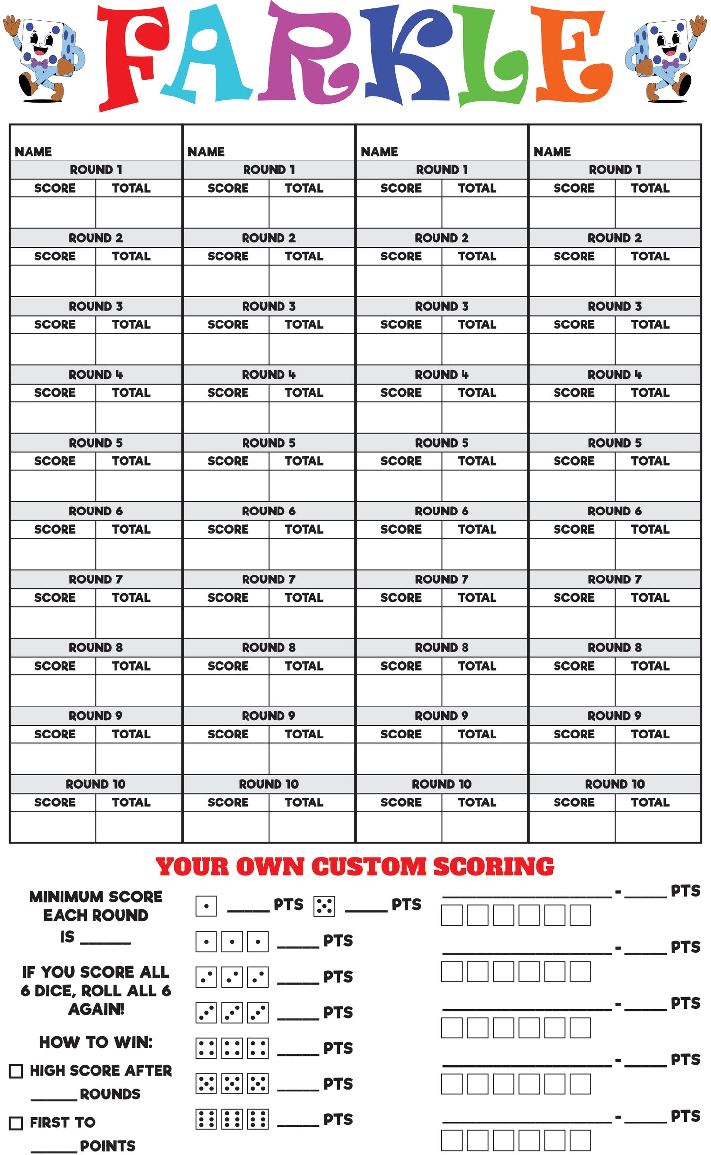 Farkle Scorecard Download