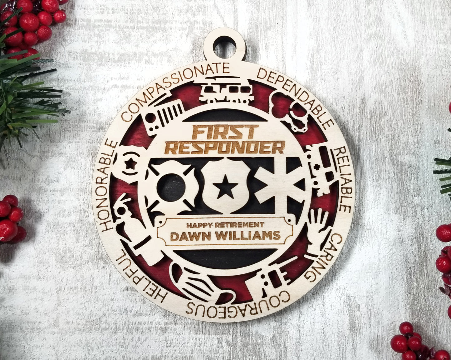 Personalized Wooden First Responder Ornaments