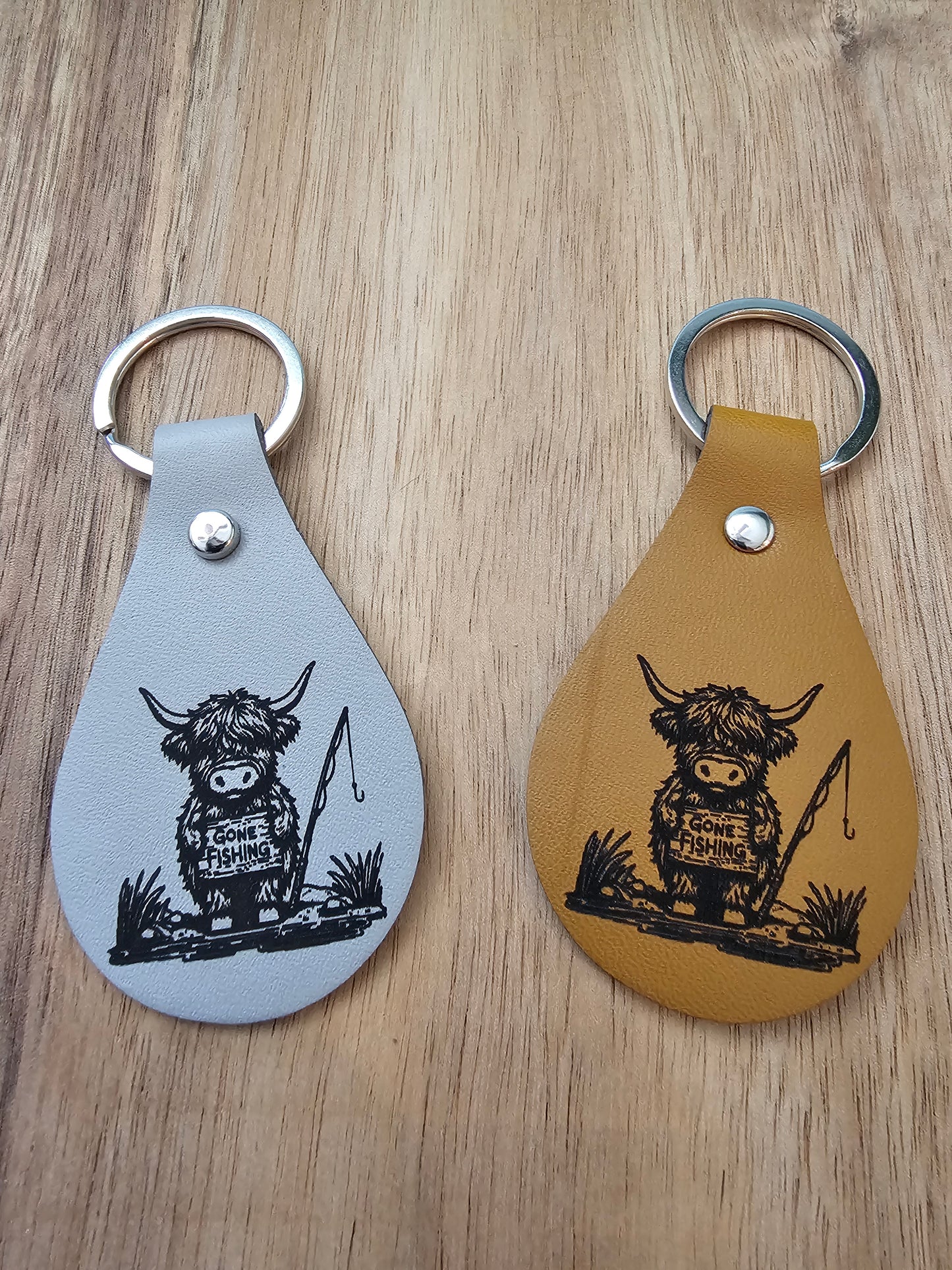 Leather Tear Drop Keychain with Laser Engraved Image