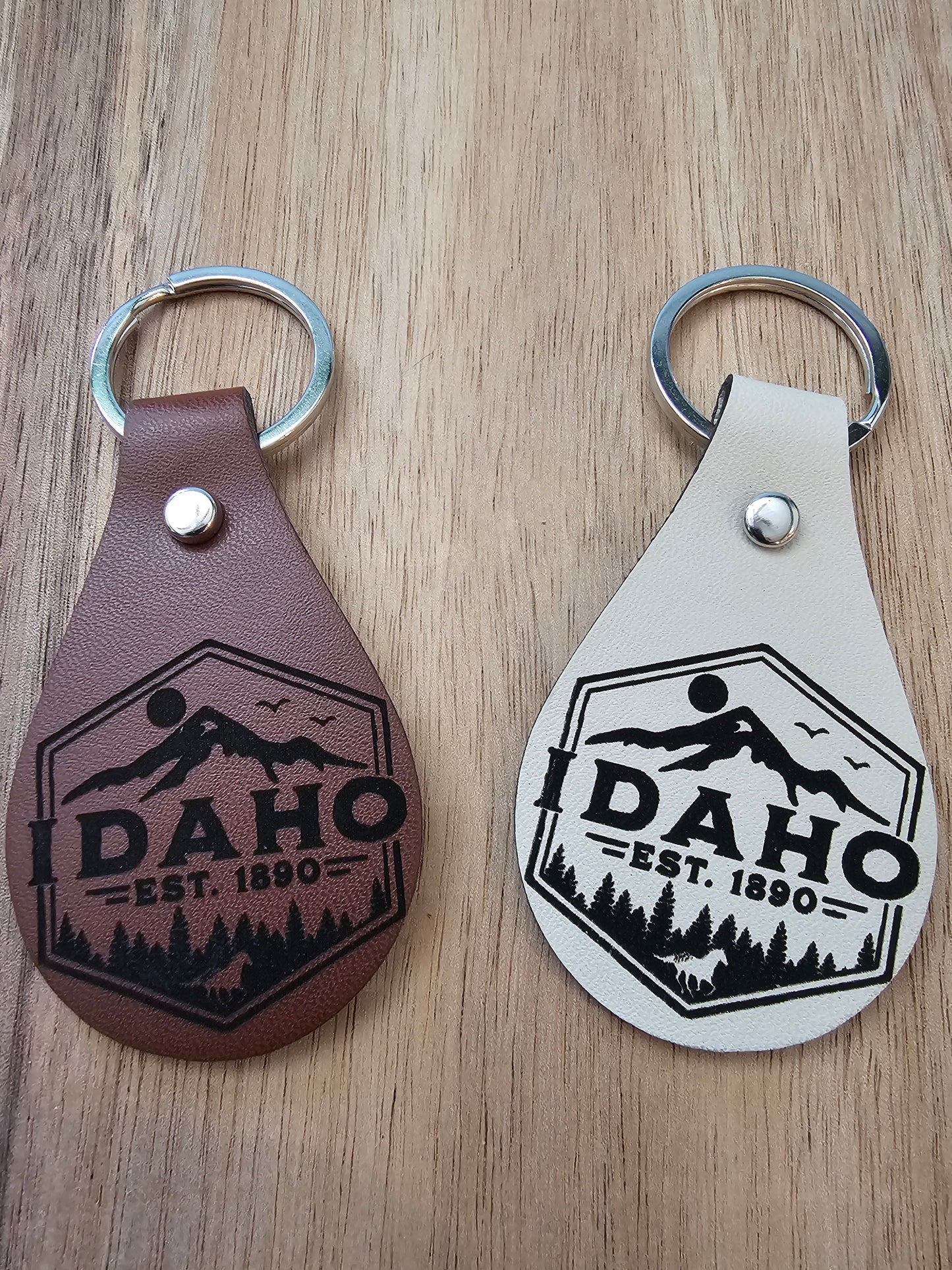 Leather Tear Drop Keychain with Laser Engraved Image