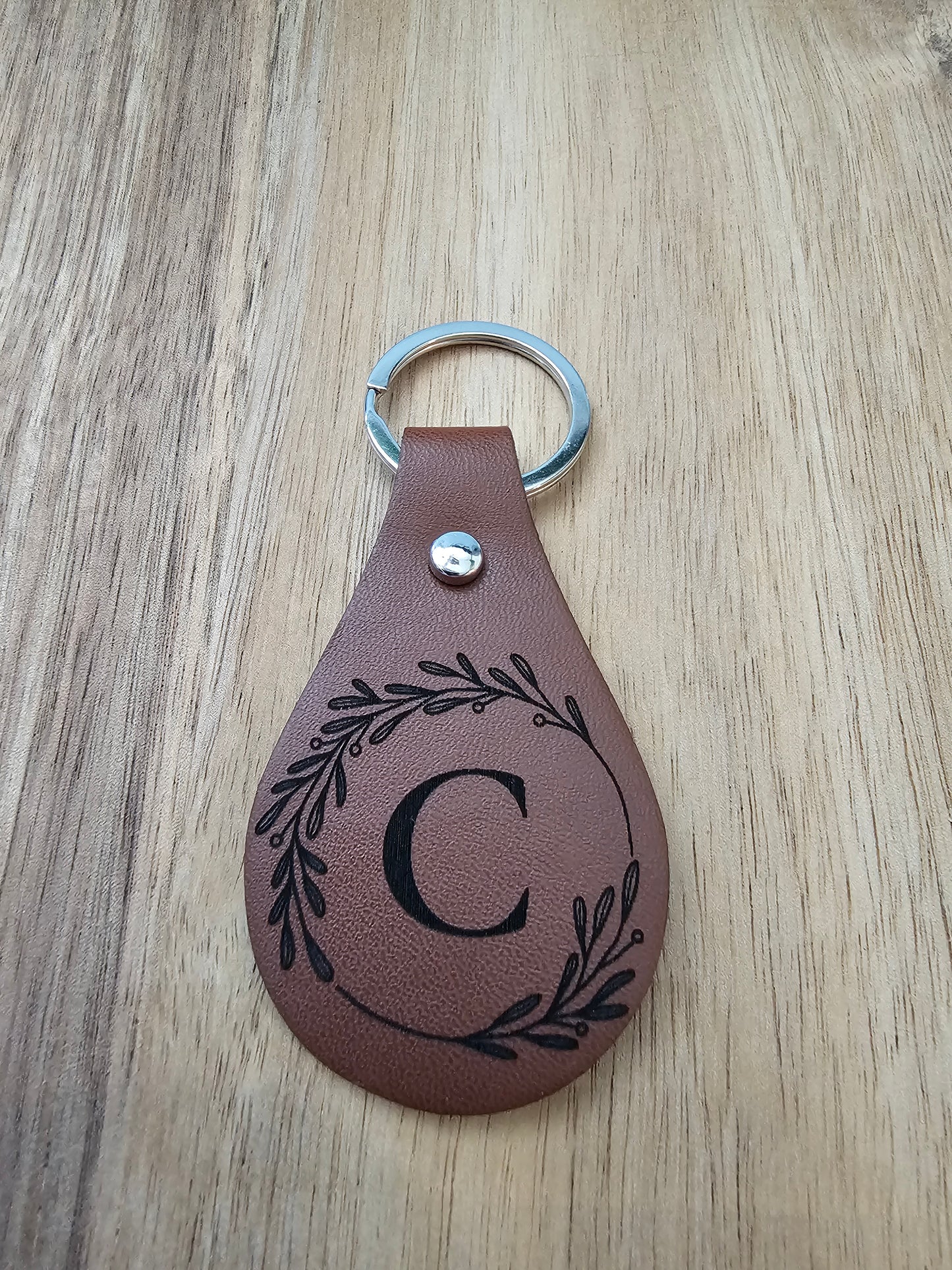 Leather Tear Drop Keychain with Laser Engraved Image