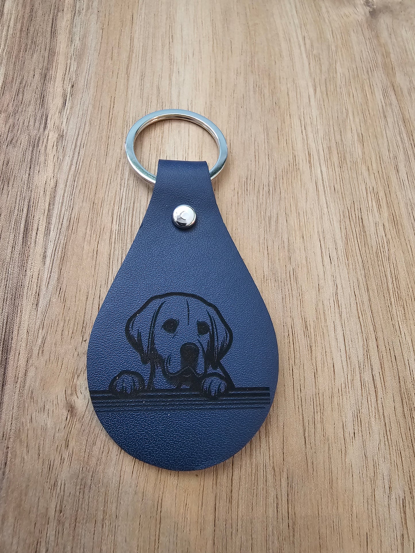 Leather Tear Drop Keychain with Laser Engraved Image