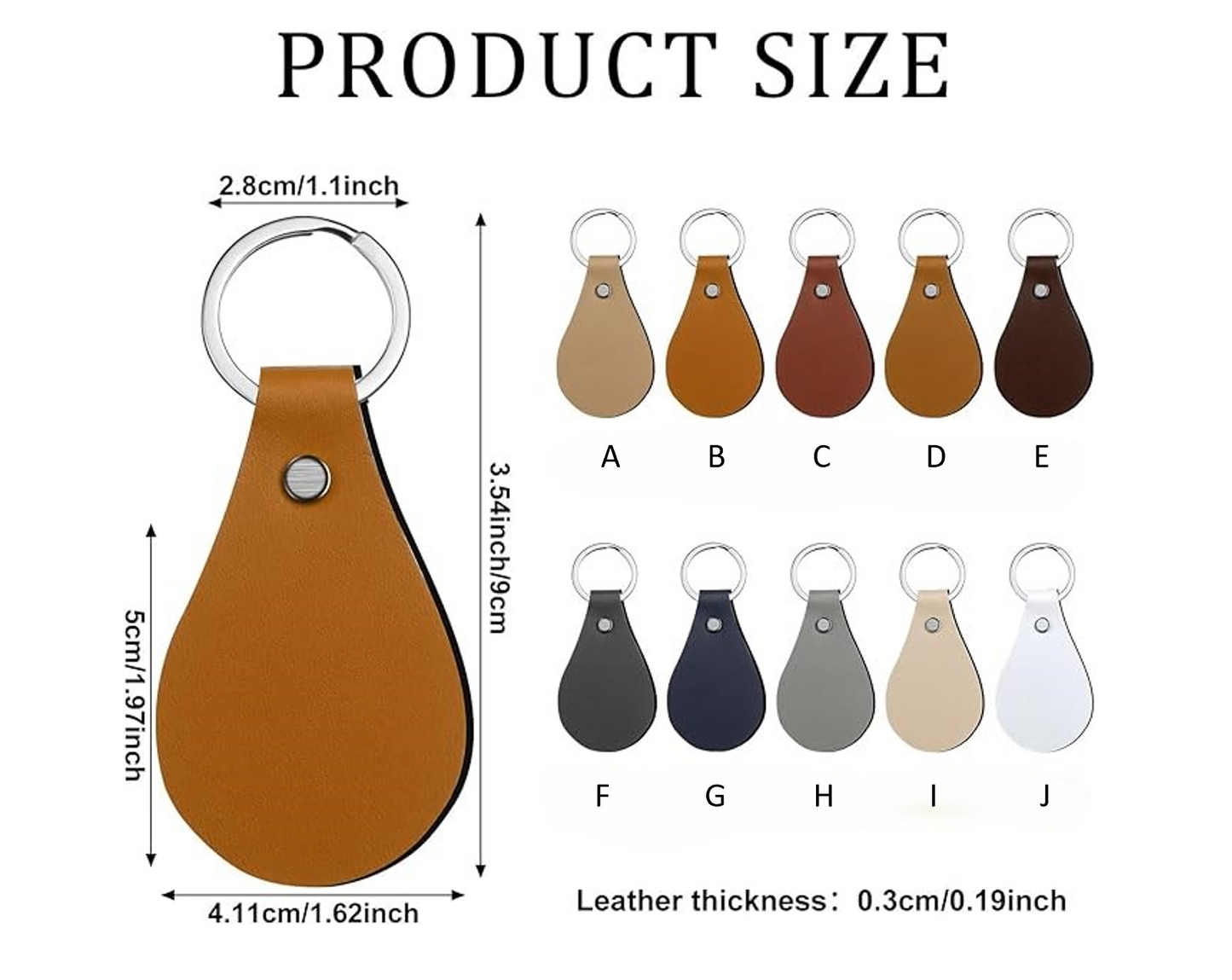 Leather Tear Drop Keychain with Laser Engraved Image
