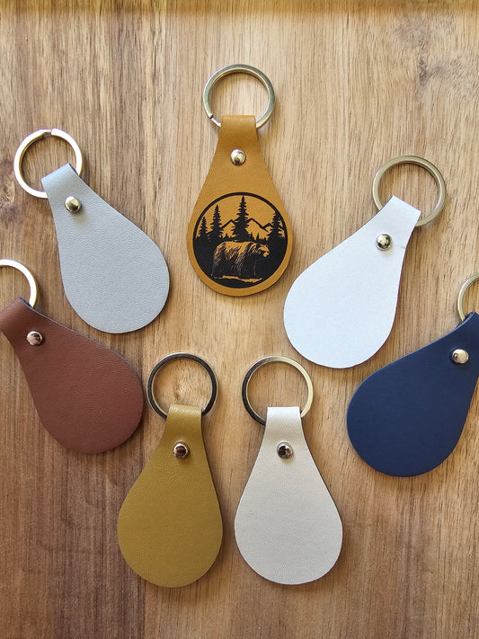 Leather Tear Drop Keychain with Laser Engraved Image