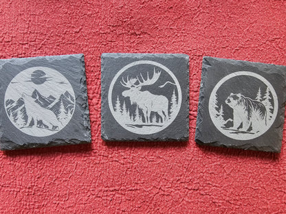 Set of 4 Slate Coasters with Your Choice of Engraved Images