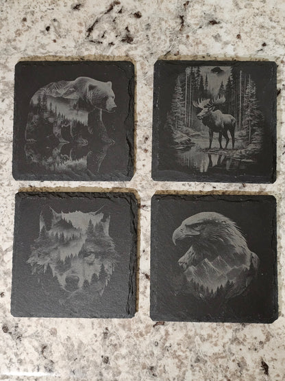 Set of 4 Slate Coasters with Your Choice of Engraved Images
