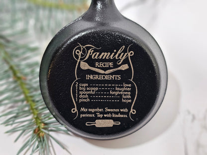 3.5" Engraved Cast Iron Skillet Home Wall Decor - Family Recipe