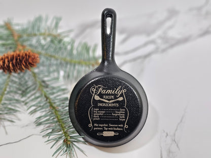 3.5" Engraved Cast Iron Skillet Home Wall Decor - Family Recipe