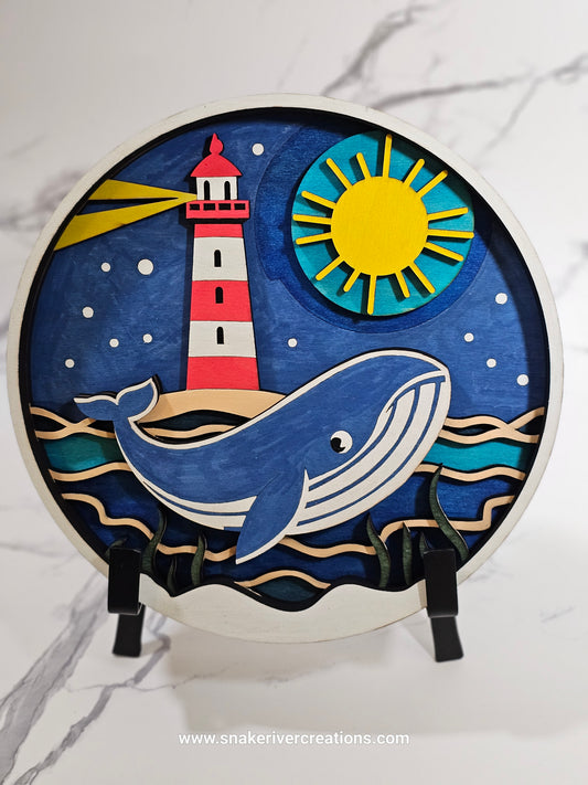 Nautical Whale, Lighthouse Wall or Door Sign