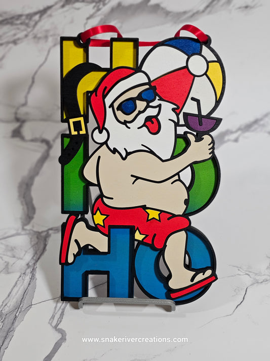 HO HO HO Summer Santa Sign - Door Hanger