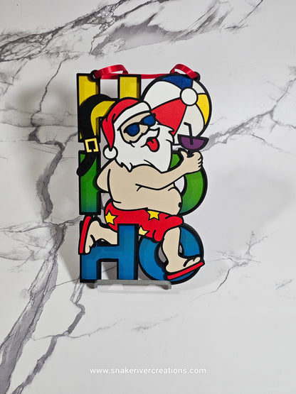 HO HO HO Summer Santa Sign - Door Hanger