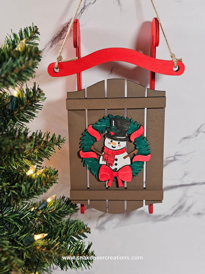 Christmas sled door or wall hangers - Snowman or Teddy Bear